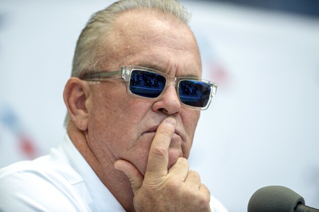 Dallas Cowboys Executive Vice President, Stephen Jones listens to a questions from the press during the