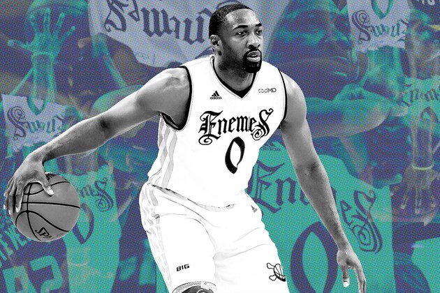 CHARLOTTE, NORTH CAROLINA - JUNE 29: Gilbert Arenas #0 of Enemies reacts against Ball Hogs during week two of the BIG3 three on three basketball league at Spectrum Center on June 29, 2019 in Charlotte, North Carolina. (Photo by Streeter Lecka/BIG3/Getty Images)