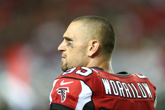 Atlanta Falcons inside linebacker Paul Worrilow (55) watches the action during the second half of an NFL football preseason game Tennessee Titans, Friday, Aug. 14, 2015, in Atlanta. (AP Photo/John Bazemore)