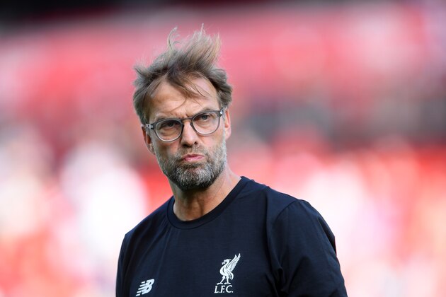 LIVERPOOL, ENGLAND - AUGUST 24: Jurgen Klopp, Manager of Liverpool looks on prior to the Premier League match between Liverpool FC and Arsenal FC at Anfield on August 24, 2019 in Liverpool, United Kingdom. (Photo by Laurence Griffiths/Getty Images)