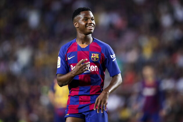 BARCELONA, SPAIN - AUGUST 25: Ansu Fati of FC Barcelona during the La Liga Santander  match between FC Barcelona v Real Betis Sevilla at the Camp Nou on August 25, 2019 in Barcelona Spain (Photo by David S. Bustamante/Soccrates/Getty Images)