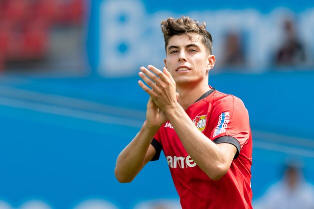 LEVERKUSEN, GERMANY - AUGUST 04: Kai Havertz of Bayer 04 Leverkusen looks on prior to the pre-season friendly match between Bayer 04 Leverkusen and FC Valencia at BayArena on August 4, 2019 in Leverkusen, Germany. (Photo by TF-Images/Getty Images)
