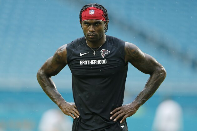 MIAMI, FLORIDA - AUGUST 08:  Julio Jones #11 of the Atlanta Falcons looks on prior to the preseason game against the Miami Dolphins at Hard Rock Stadium on August 08, 2019 in Miami, Florida. (Photo by Michael Reaves/Getty Images)