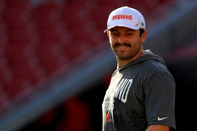 TAMPA, FLORIDA - AUGUST 23: Baker Mayfield #6 of the Cleveland Browns warms up during a preseason game against the Tampa Bay Buccaneers at Raymond James Stadium on August 23, 2019 in Tampa, Florida. (Photo by Mike Ehrmann/Getty Images)