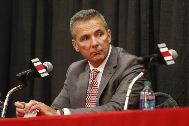 Ohio State head football coach Urban Meyer answers questions during a news conference announcing his retirement and the hiring of Ryan Day as his replacement Tuesday, Dec. 4, 2018, in Columbus, Ohio. (AP Photo/Jay LaPrete)