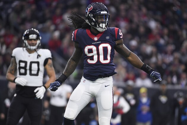 Houston Texans outside linebacker Jadeveon Clowney (90) during the first half of an NFL football game against the Jacksonville Jaguars, Sunday, Dec. 30, 2018, in Houston. (AP Photo/Eric Christian Smith)
