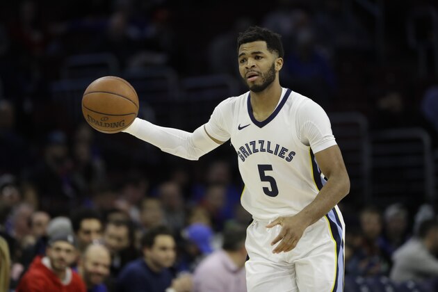 Memphis Grizzlies' Andrew Harrison in action during an NBA basketball game against the Philadelphia 76ers, Wednesday, March 21, 2018, in Philadelphia. (AP Photo/Matt Slocum)