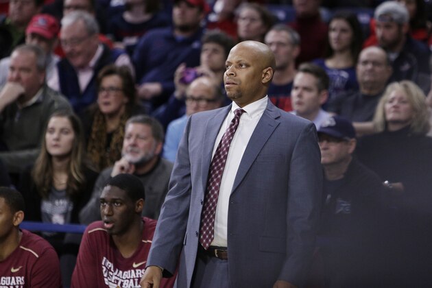 IUPUI head coach Jason Gardner looks on during the first half of an NCAA college basketball game against Gonzaga in Spokane, Wash., Monday, Dec. 18, 2017. (AP Photo/Young Kwak)