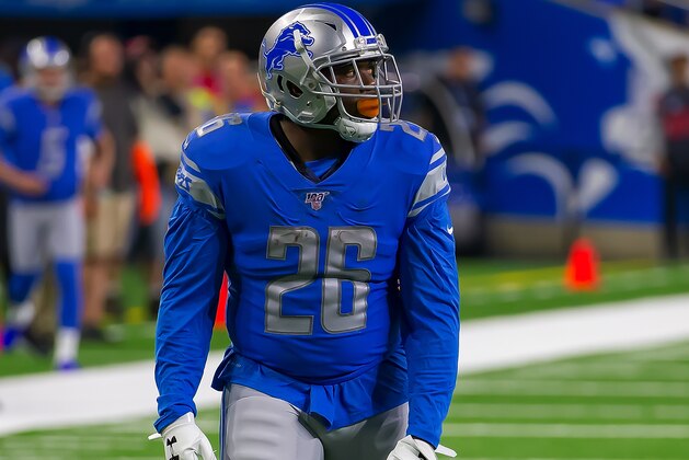 DETROIT, MI - AUGUST 23: C.J. Anderson #26 of the Detroit Lions gets set for the play against the Buffalo Bills during the 1st half of an NFL Pre-season game at Ford Field on August 23, 2019 in Detroit, Michigan. Buffalo defeated Detroit 24-20. (Photo by Dave Reginek/Getty Images)