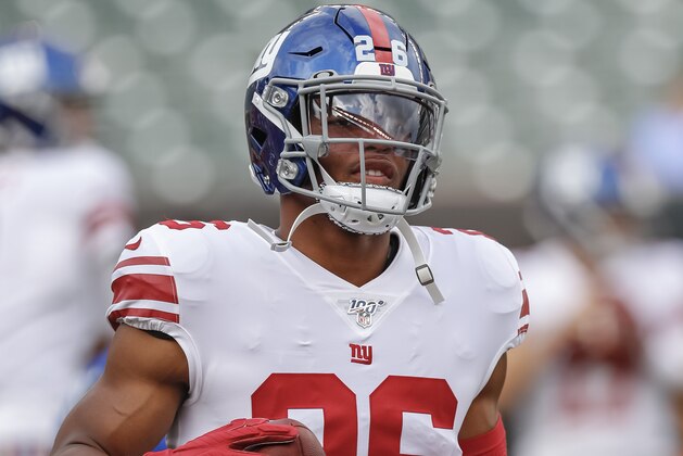 CINCINNATI, OH - AUGUST 22: Saquon Barkley #26 of the New York Giants is seen during the preseason game against the Cincinnati Bengals at Paul Brown Stadium on August 22, 2019 in Cincinnati, Ohio. (Photo by Michael Hickey/Getty Images)