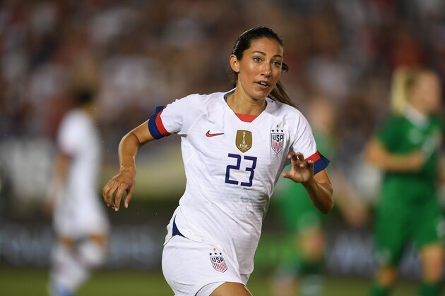 PASADENA, CALIFORNIA - AUGUST 03: Christen Press #23 of the United States during the first game of the USWNT Victory Tour against the Republic of Ireland at the Rose Bowl on August 03, 2019 in Pasadena, California. (Photo by Brad Smith/ISI Photos/Getty Images)