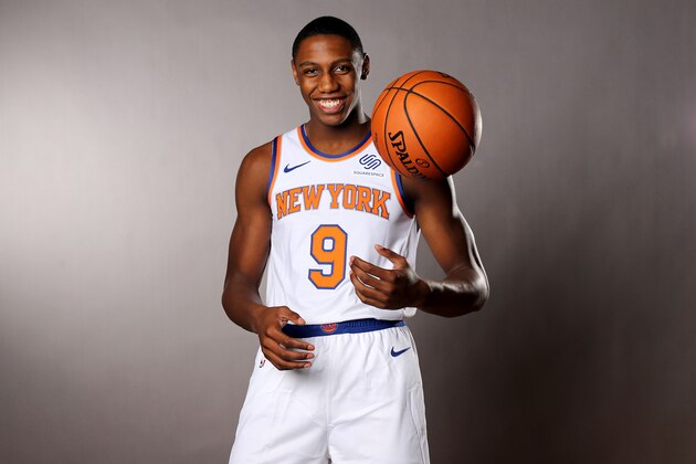 MADISON, NEW JERSEY - AUGUST 11: RJ Barrett of the New York Knicks poses for a portrait during the 2019 NBA Rookie Photo Shoot on August 11, 2019 at the Ferguson Recreation Center in Madison, New Jersey. (Photo by Elsa/Getty Images)