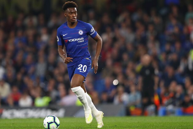 LONDON, ENGLAND - APRIL 22:  Callum Hudson-Odoi of Chelsea in action during the Premier League match between Chelsea FC and Burnley FC at Stamford Bridge on April 22, 2019 in London, United Kingdom. (Photo by Warren Little/Getty Images)