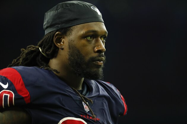 Houston Texans linebacker Jadeveon Clowney (90) after a regular season Week 8 NFL football game between the Miami Dolphins and the Houston Texans on Thursday, Oct. 25, 2018, in Houston. The Texans beat the Dolphins 42-23. (AP Photo/Matt Patterson)