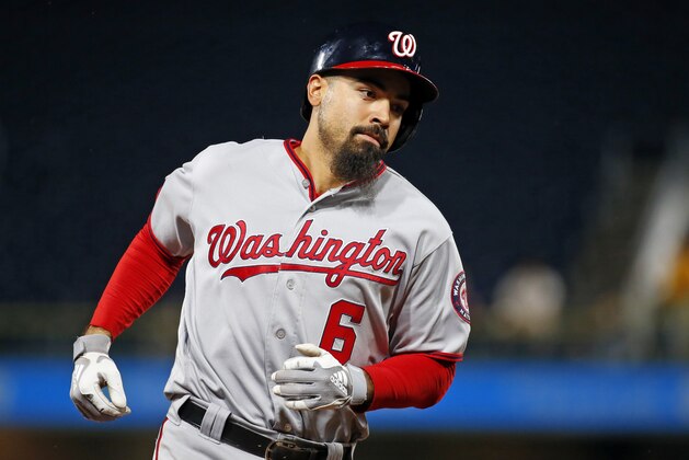 PITTSBURGH, PA - AUGUST 22:  Anthony Rendon #6 of the Washington Nationals rounds third after hitting a home run in the ninth inning against the Pittsburgh Pirates at PNC Park on August 22, 2019 in Pittsburgh, Pennsylvania.  (Photo by Justin K. Aller/Getty Images)
