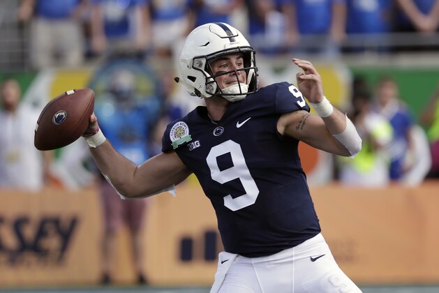 Penn State quarterback Trace McSorley throws a pass against Kentucky during the first half of the Citrus Bowl NCAA college football game, Tuesday, Jan. 1, 2019, in Orlando, Fla. (AP Photo/John Raoux)