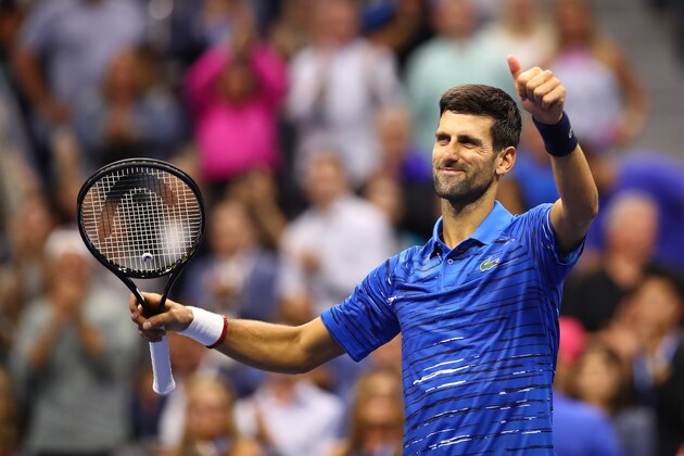 NEW YORK, NEW YORK - AUGUST 28: Novak Djokovic of Serbia celebrates after winning his Men's Singles second round match against Juan Ignacio Londero of Argentina on day three of the 2019 US Open at the USTA Billie Jean King National Tennis Center on August 28, 2019 in the Flushing neighborhood of the Queens borough of New York City.  (Photo by Clive Brunskill/Getty Images)