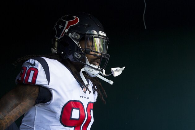 PHILADELPHIA, PA - DECEMBER 23: Jadeveon Clowney #90 of the Houston Texans walks on the field prior to the game against the Philadelphia Eagles at Lincoln Financial Field on December 23, 2018 in Philadelphia, Pennsylvania. The Eagles defeated the Texans 32-30. (Photo by Mitchell Leff/Getty Images)