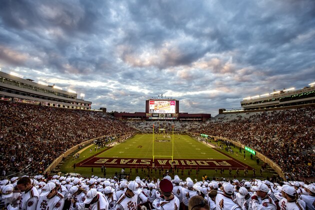 The final seconds of an NCAA college football game between Florida State and Wake Forest count down in Tallahassee, Fla., Saturday, Oct. 15, 2016. Florida State defeated Wake Forest 17-6. (AP Photo/Mark Wallheiser)