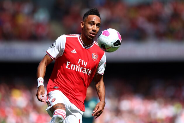 LONDON, ENGLAND - AUGUST 17: Pierre-Emerick Aubameyang of Arsenal in action during the Premier League match between Arsenal FC and Burnley FC at Emirates Stadium on August 17, 2019 in London, United Kingdom. (Photo by Chloe Knott - Danehouse/Getty Images)