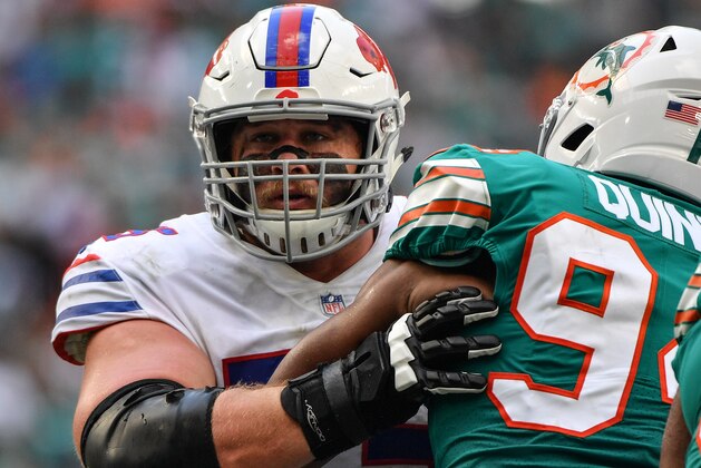 MIAMI, FL - DECEMBER 02: Wyatt Teller #75 of the Buffalo Bills in action during the game against the Miami Dolphins at Hard Rock Stadium on December 2, 2018 in Miami, Florida. (Photo by Mark Brown/Getty Images)