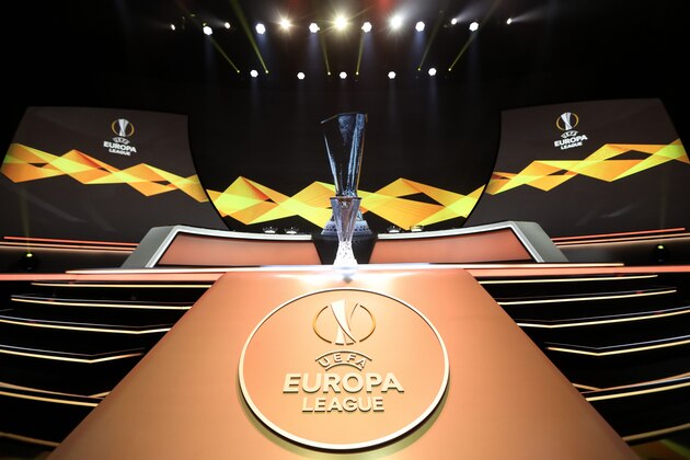 The Europa League Trophy stands on display during the UEFA Europa Cup football group stage draw ceremony in Monaco on August 30, 2019. (Photo by Valery HACHE / AFP)        (Photo credit should read VALERY HACHE/AFP/Getty Images)