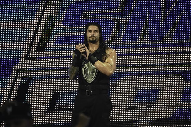 MIAMI, FL- SEPTEMBER 01: Roman Reigns looks on during the WWE Smackdown on September 1, 2015 at the American Airlines Arena in Miami, Florida.  (Photo by Ron ElkmanSports Imagery/Getty Images)