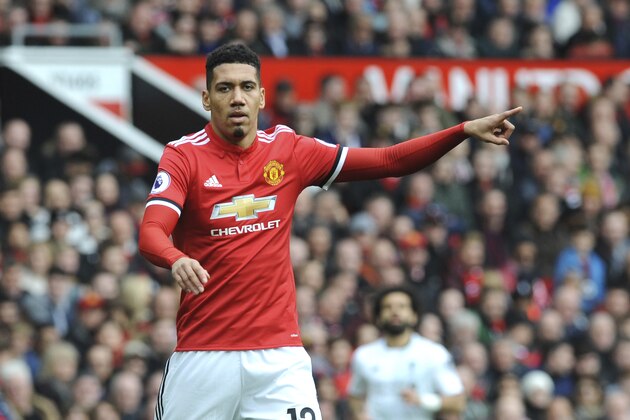 Manchester United's Chris Smalling during the English Premier League soccer match between Manchester United and Liverpool at Old Trafford in Manchester, England, Saturday, March 10, 2018. (AP Photo/Rui Vieira)