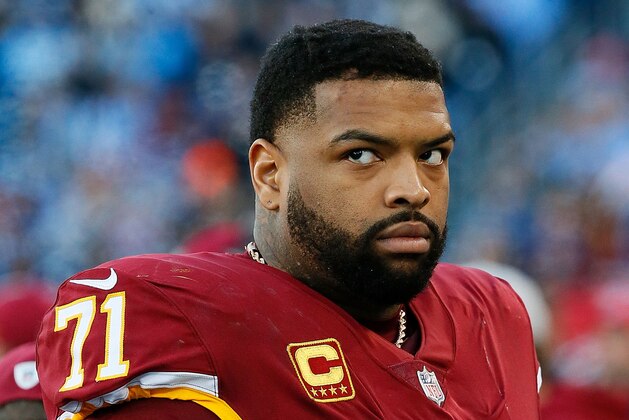 NASHVILLE, TN - DECEMBER 22:  Trent Williams #71 of the Washington Redskins watches from the sideline during a game against the Tennessee Titans at Nissan Stadium on December 22, 2018 in Nashville, Tennessee.  (Photo by Frederick Breedon/Getty Images)