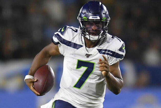 CARSON, CA - AUGUST 24: Geno Smith #7 of the Seattle Seahawks runs the ball against the Los Angeles Chargers during a preseason football game at Dignity Health Sports Park on August 24, 2019 in Carson, California. The Seattle Seahawks won 23-15. (Photo by John McCoy/Getty Images) CARSON, CA - AUGUST 24: Geno Smith #7 of the Seattle Seahawks runs the ball against the Los Angeles Chargers during a preseason football game at Dignity Health Sports Park on August 24, 2019 in Carson, California. The Seattle Seahawks won 23-15. (Photo by John McCoy/Getty Images)