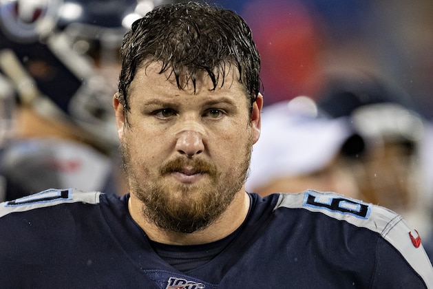 NASHVILLE, TN - AUGUST 25:  Ben Jones #60 of the Tennessee Titans on the sidelines during a game against the Pittsburgh Steelers during week three of preseason at Nissan Stadium on August 25, 2019 in Nashville, Tennessee.  The Steelers defeated the Titans 18-6.  (Photo by Wesley Hitt/Getty Images)