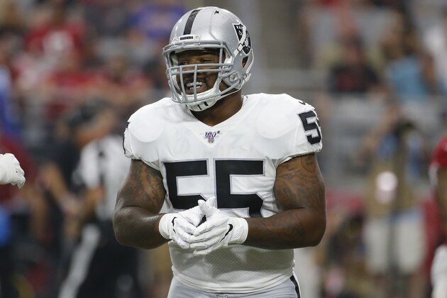 Oakland Raiders outside linebacker Vontaze Burfict (55) during an an NFL preseason football game against the Arizona Cardinals, Thursday, Aug. 15, 2019, in Glendale, Ariz. The Raiders won 33-26. (AP Photo/Rick Scuteri)