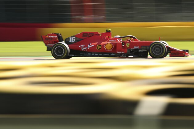 Ferrari driver Charles Leclerc of Monaco steers his car during the second practice session ahead of the Belgian Formula One at Spa-Francorchamps, Belgium, Friday, Aug. 30, 2019. The Belgian Formula One race will take place on Sunday. (AP Photo/Francisco Seco)