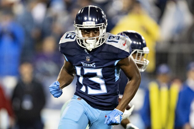 NASHVILLE, TN - DECEMBER 30:  Taywan Taylor #13 of the Tennessee Titans prepares to go out for a pass route during a game against the Indianapolis Colts at Nissan Stadium on December 30, 2018 in Nashville, Tennessee.  The Colts defeated the Titans 33-17.   (Photo by Wesley Hitt/Getty Images)