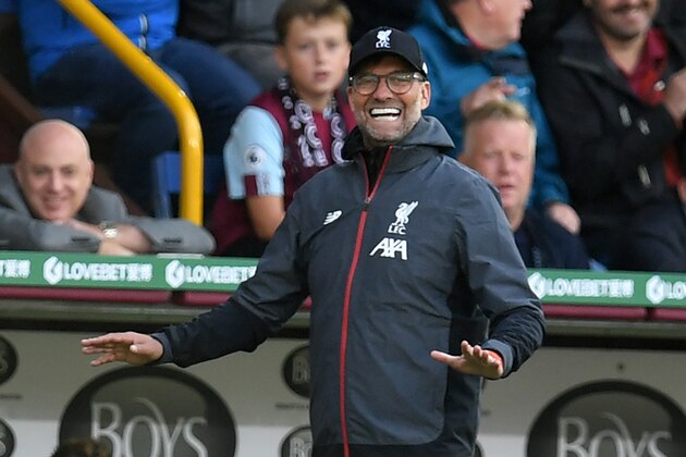 Liverpool's German manager Jurgen Klopp gestures on the touchline during the English Premier League football match between Burnley and Liverpool at Turf Moor in Burnley, north west England on August 31, 2019. (Photo by Paul ELLIS / AFP) / RESTRICTED TO EDITORIAL USE. No use with unauthorized audio, video, data, fixture lists, club/league logos or 'live' services. Online in-match use limited to 120 images. An additional 40 images may be used in extra time. No video emulation. Social media in-match use limited to 120 images. An additional 40 images may be used in extra time. No use in betting publications, games or single club/league/player publications. / (Photo credit should read PAUL ELLIS/AFP/Getty Images) Liverpool's German manager Jurgen Klopp gestures on the touchline during the English Premier League football match between Burnley and Liverpool at Turf Moor in Burnley, north west England on August 31, 2019. (Photo by Paul ELLIS / AFP) / RESTRICTED TO EDITORIAL USE. No use with unauthorized audio, video, data, fixture lists, club/league logos or 'live' services. Online in-match use limited to 120 images. An additional 40 images may be used in extra time. No video emulation. Social media in-match use limited to 120 images. An additional 40 images may be used in extra time. No use in betting publications, games or single club/league/player publications. / (Photo credit should read PAUL ELLIS/AFP/Getty Images)