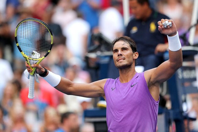 NEW YORK, NEW YORK - AUGUST 31: Rafael Nadal of Spain celebrates winning his Men's Singles third round match against Hyeon Chung of South Korea on day six of the 2019 US Open at the USTA Billie Jean King National Tennis Center on August 31, 2019 in Queens borough of New York City. (Photo by Elsa/Getty Images)