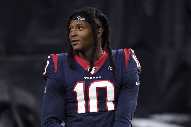 Houston Texans wide receiver DeAndre Hopkins (10) stretches before an NFL preseason football game against the Detroit Lions Saturday, Aug. 17, 2019, in Houston. (AP Photo/Eric Christian Smith)