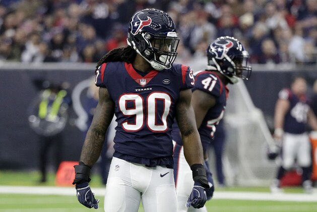 Houston Texans outside linebacker Jadeveon Clowney (90) during the first half of an NFL football game against the Jacksonville Jaguars, Sunday, Dec. 30, 2018, in Houston. (AP Photo/David J. Phillip)
