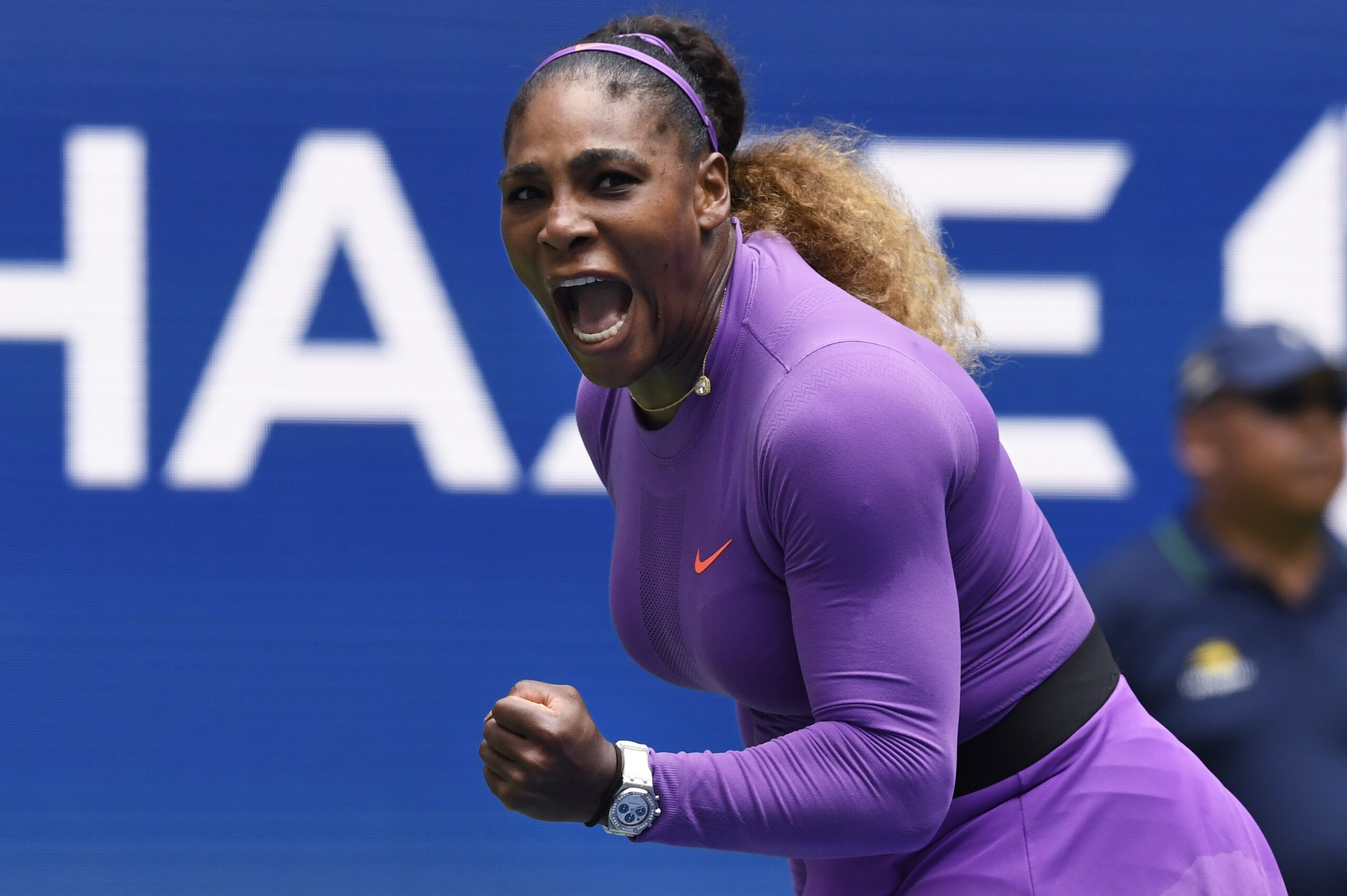 Serena Williams, of the United States, reacts during her match against Petra Martic, of Croatia, during round four of the US Open tennis championships Sunday, Sept. 1, 2019, in New York. (AP Photo/Sarah Stier) Serena Williams, of the United States, reacts during her match against Petra Martic, of Croatia, during round four of the US Open tennis championships Sunday, Sept. 1, 2019, in New York. (AP Photo/Sarah Stier)