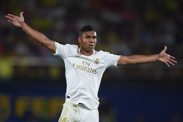 VILLAREAL, SPAIN - SEPTEMBER 01: Casemiro of Real Madrid reacts during the Liga match between Villarreal CF and Real Madrid CF at Estadio de la Ceramica on September 01, 2019 in Villareal, Spain. (Photo by Quality Sport Images/Getty Images)