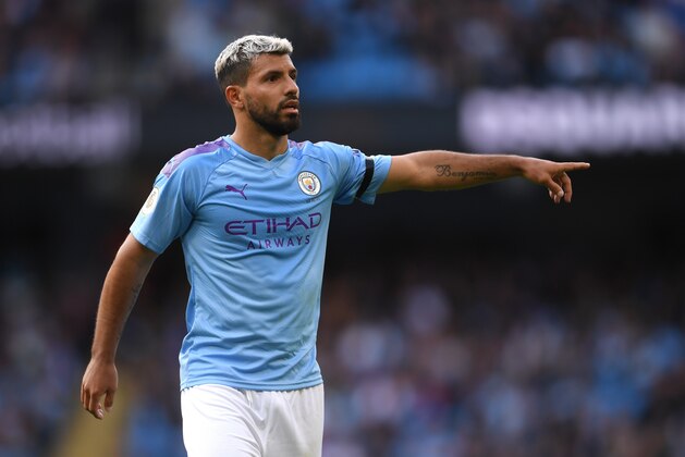 MANCHESTER, ENGLAND - AUGUST 31: Sergio Aguero of Manchester City looks on during the Premier League match between Manchester City and Brighton & Hove Albion at Etihad Stadium on August 31, 2019 in Manchester, United Kingdom. (Photo by Laurence Griffiths/Getty Images)