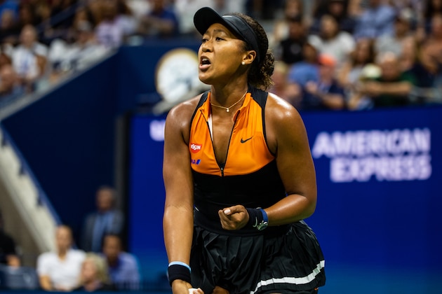 NEW YORK, NEW YORK - AUGUST 31: Naomi Osaka of Japan celebates during her match against Cori Gauff of the United States in the third round on Arthur Ashe Stadium at the USTA Billie Jean King National Tennis Center on August 31, 2019 in New York City. (Photo by TPN/Getty Images)