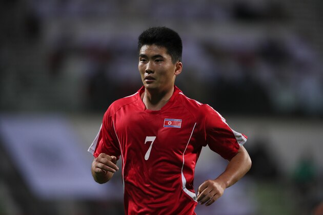DUBAI, UNITED ARAB EMIRATES - JANUARY 08: Han Kwang-song of North Koreaduring the AFC Asian Cup Group E match between Saudi Arabia and North Korea at Rashid Stadium on January 8, 2019 in Dubai, United Arab Emirates. (Photo by Matthew Ashton - AMA/Getty Images)