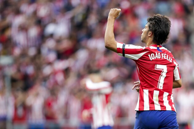 MADRID, SPAIN - SEPTEMBER 1: Joao Felix of Atletico Madrid celebrate 1-2 during the La Liga Santander  match between Atletico Madrid v Eibar at the Estadio Wanda Metropolitano on September 1, 2019 in Madrid Spain (Photo by David S. Bustamante/Soccrates/Getty Images)