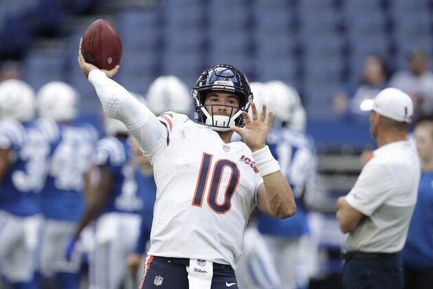 Chicago Bears quarterback Mitchell Trubisky throws before an NFL preseason football game against the Indianapolis Colts, Saturday, Aug. 24, 2019, in Indianapolis. (AP Photo/Michael Conroy) Chicago Bears quarterback Mitchell Trubisky throws before an NFL preseason football game against the Indianapolis Colts, Saturday, Aug. 24, 2019, in Indianapolis. (AP Photo/Michael Conroy)