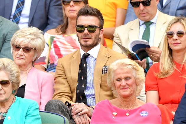 LONDON, ENGLAND - JULY 11:  David Beckham attends day 10 of the Wimbledon Tennis Championships at the All England Lawn Tennis and Croquet Club on July 11, 2019 in London, England. (Photo by Karwai Tang/Getty Images)