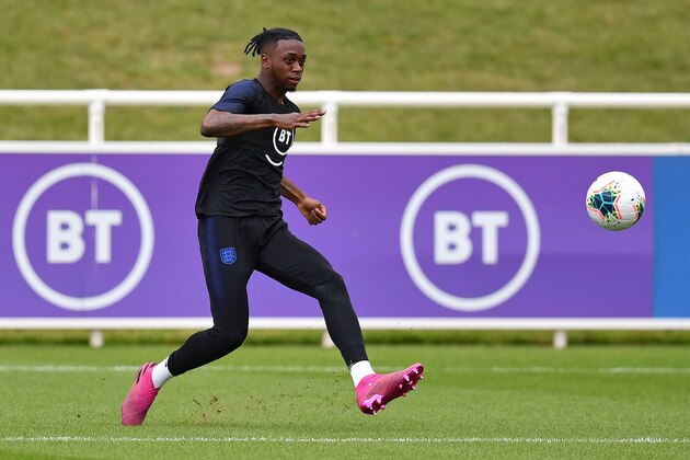 England's defender Aaron Wan-Bissaka attends an England team training session at St George's Park in Burton-on-Trent, central England on September 2, 2019, ahead of their Euro 2020 football qualification match against Bulgaria. (Photo by Paul ELLIS / AFP) / NOT FOR MARKETING OR ADVERTISING USE / RESTRICTED TO EDITORIAL USE        (Photo credit should read PAUL ELLIS/AFP/Getty Images)