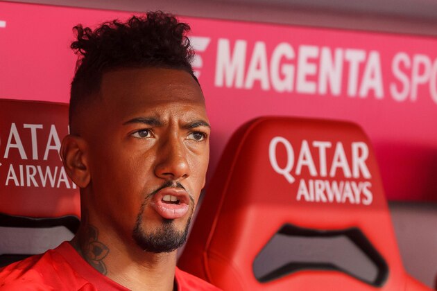 MUNICH, GERMANY - AUGUST 31: Jerome Boateng of FC Bayern Muenchen on the bench, looks on prior to the Bundesliga match between FC Bayern Muenchen and 1. FSV Mainz 05 at Allianz Arena on August 31, 2019 in Munich, Germany. (Photo by TF-Images/Getty Images)