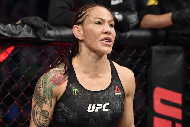 EDMONTON, ALBERTA - JULY 27:   Cris Cyborg of Brazil prepares to fight Felicia Spencer of Canada in their featherweight bout during the UFC 240 event at Rogers Place on July 27, 2019 in Edmonton, Alberta, Canada. (Photo by Jeff Bottari/Zuffa LLC/Zuffa LLC)
