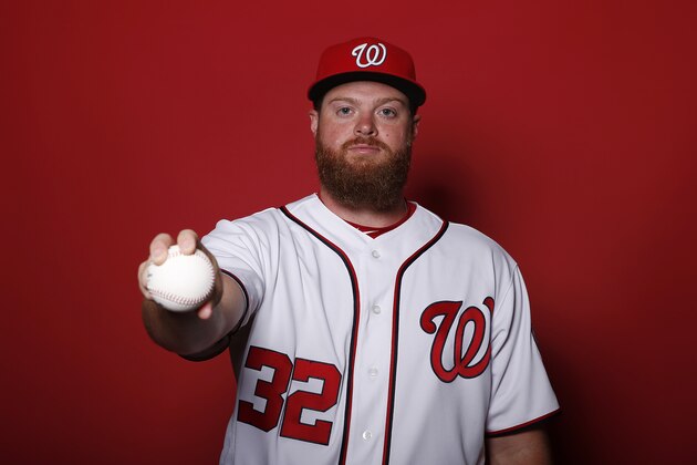 WEST PALM BEACH, FLORIDA - FEBRUARY 22:  Aaron Barrett #32 of the Washington Nationals poses for a portrait on Photo Day at FITTEAM Ballpark of The Palm Beaches during on February 22, 2019 in West Palm Beach, Florida. (Photo by Michael Reaves/Getty Images)